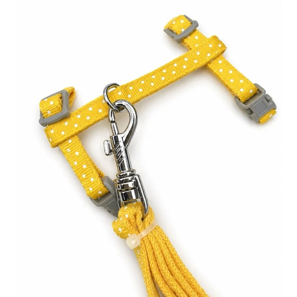 Hand In Hand Cat Harness Leash Set Small Yellow Polka Dot Adjustable NEW